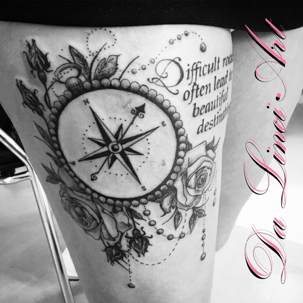 Da Linci Art Tattoo Compass with roses, kompas met rozen